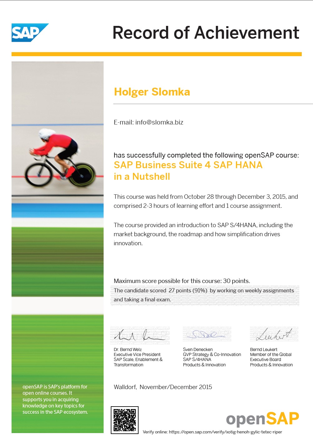 OpenSAP - SAP® Business Suite 4 SAP® HANA in a Nutshell -
														preview of cert